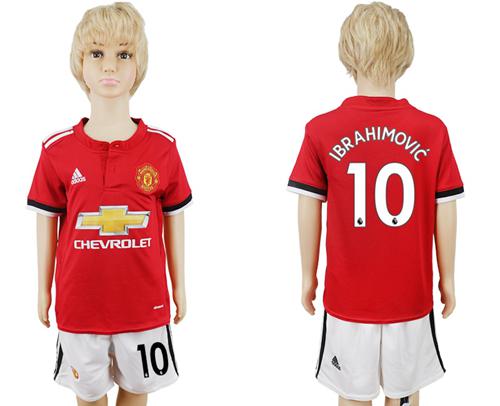 Manchester United #10 Ibrahimovic Home Kid Soccer Club Jersey - Click Image to Close
